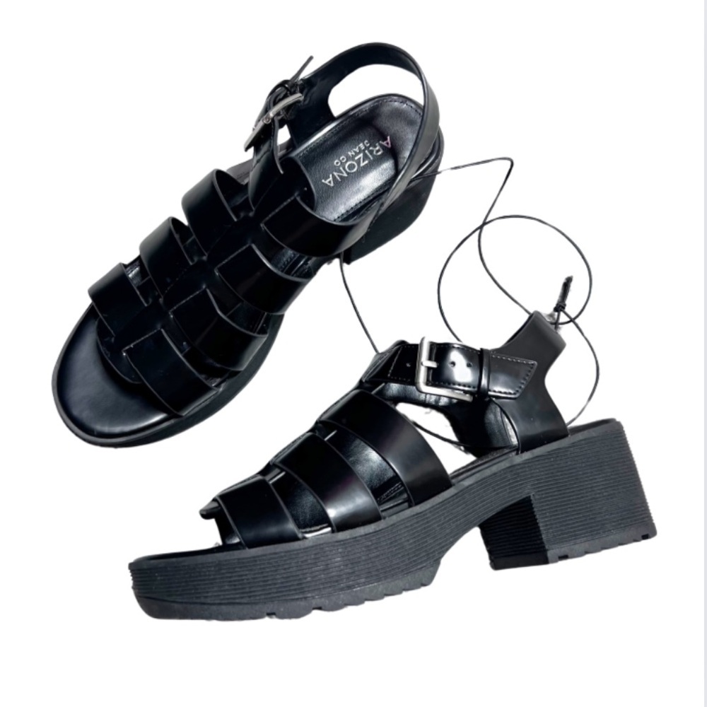 NWT Arizona Jean Co Womens Black Gladiator Platform Chunky Heel Sandals Shoes‎